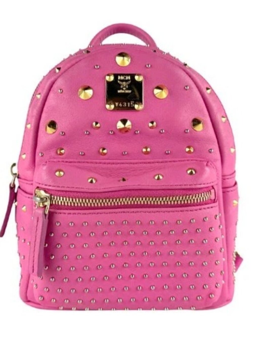 Auth MCM Backpack Pink/Gold Leather/Metal - z9383